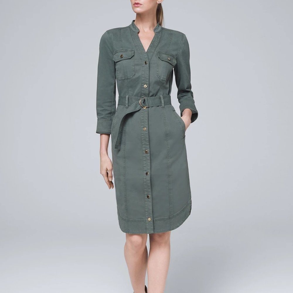 WHBM $155 NWT Denim Cotton Shirt Dress Removable Belt  POCKETS! 14